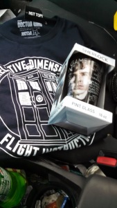 Ignore the mess of the car, its been cleaned since then. A new Whovian Shirt and a new Sherlock cup!!!
